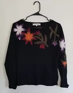 Suéter Nicole Alexander Pequeño Negro Fieltro Floral Pullover Rayón Nylon Tan Bonito - Imagen 1 de 12