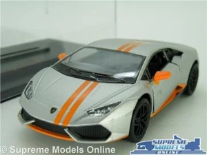 LAMORGHINI HURACAN LP610 MODEL CAR 1:36 SCALE SILVER + CASE SPORTS KINSMART K8 - Picture 1 of 5