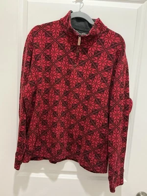 Suéter Lands End 1/4 Cremallera XL Para Hombres Algodón Copo de Nieve Patrón Geométrico Rojo Negro Foto 1 de 4