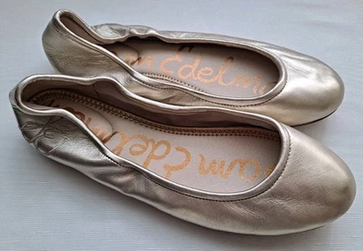 SAM EDELMAN ЖЕНЩИН SZ 9 М FRITZ КОЖИ ПЛОСКОСТЯХ СКОЛЬЖЕНИЯ НА БАЛЕТЫ ЗОЛОТО - Изображение 1 из 4