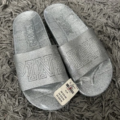 Новый с Ярлыками Victoria Secret розовый горки сандалии S маленький 5-6 серебро блестящий новый желе гель - Изображение 1 из 4