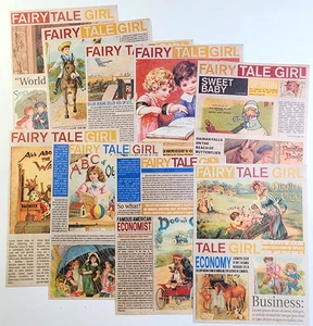 Fairy Tale Girl Newsprint Papers Art Junk Journaling 4" x 5.5" 10pcs - Picture 1 of 11