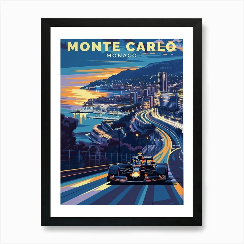 Monte Carlo Art F1 Monaco Poster Mo Framed Wall Art Poster Canvas Print Picture - Image 1 of 1