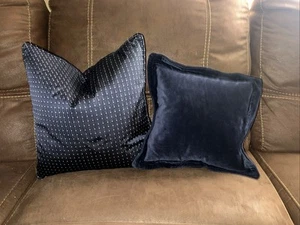 2 cuscini decorativi vintage Ralph Lauren blu navy cento per cento cotone seta - Foto 1 di 11