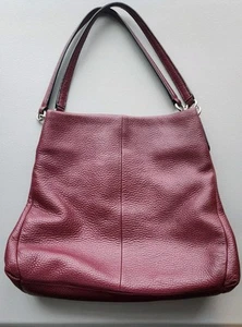 Bolso de hombro Coach Madison Phoebe de cuero granulado Hobo Cartera Borgoña F35723 - Imagen 1 de 13