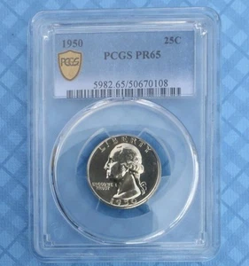 1950 PCGS PR65 Washington Silver Quarter, Gem Proof 65 Silver 25C Coin, USA - Picture 1 of 6