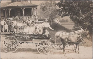 Primary Barnet School 1907 Teacher and Students on Horse Wagon RPPC Postcard - Picture 1 of 2