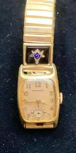 Vintage Hamilton Wrist Watch With Masonic Emblems On Band Working - Picture 1 of 5