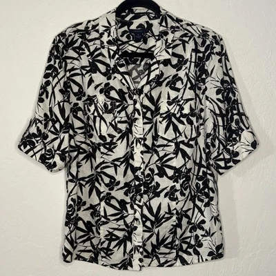Blusa para mujer Westbound 100 % lino talla 16 negro/blanco estampado tropical floral Foto 1 de 4