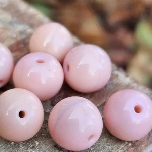 7 Rare Vintage 1950's Old Pressed Glass Beads Peachy Pink 10mm DIY Jewelry - Picture 1 of 3