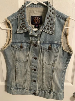 Rock & Republic Denim Vest Women’s Studded Collar Sleeveless Distressed Size XS - Image 1 of 4