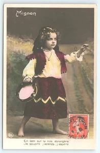 Postcard RPPC Mignon Pretty Young Girl Gypsy Dress Tambourine French c1903 - Picture 1 of 3