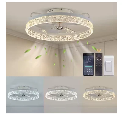 FANNEHONNE Lidia 19.68 in Indoor Modern White Crystal Flush Mount Fan w/Light - Image 1 of 4