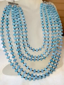 IMPRESIONANTE CONJUNTO DE 6 HILOS Y PENDIENTES AGUAMARINA AZUL 8MM ¡NUEVO! - Imagen 1 de 16