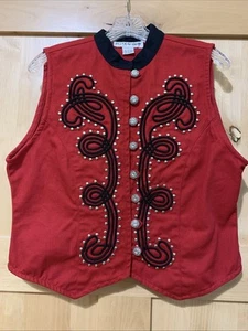 Ellen Richman Women's Red Denim Vest Studded, Western Style 90s Vintage Sz Large - Picture 1 of 12