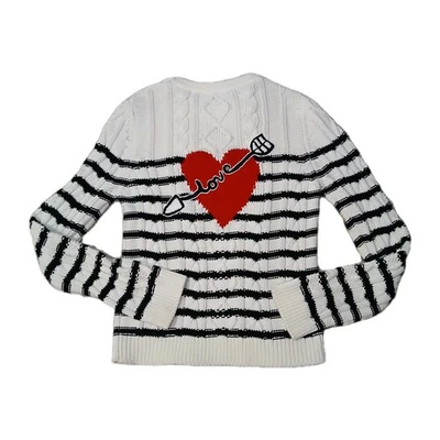 Suéter Rojo Valentino Rayas Tejido con Cable XS Náutico Corazón Amor Gráfico Dorado Foto 1 de 4