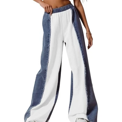 全新带标签 So Me Distressed 对比宽腿牛仔拉裤女式 XL — 第 1/4 张图片