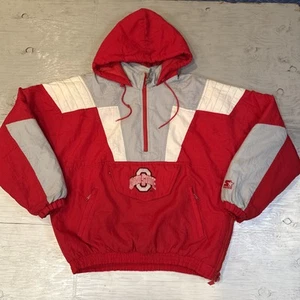 Vintage 90s NCAA Starter Ohio State Buckeyes Pullover 1/2 Zip Hooded Jacket Sz L - Picture 1 of 24