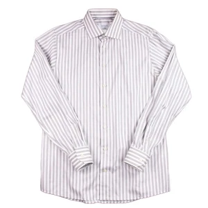 Eton Long Sleeve Button Front Shirt Slim Fit 16 Grey White Stripe Cotton Mens - Picture 1 of 8