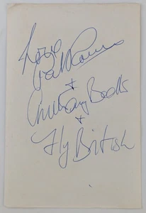 Tarjeta fotográfica autógrafa original firmada a mano de Pat Phoenix y Tony Booth 'Fly British' - Imagen 1 de 11