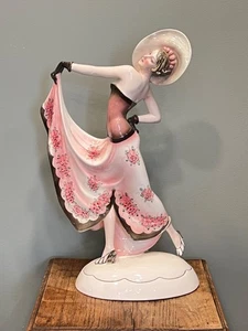Art Deco Stefan Dakon Large Katzhutte Ceramic Porcelain Figurine Lady Hat Dress - Picture 1 of 16