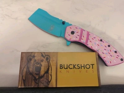 8" ¡NUEVO! CUCHILLO DE BOLSILLO BUCKSHOT Rosa CUPCAKE Sprinkles Cuchillos Asistidos por Resorte Foto 1 de 2