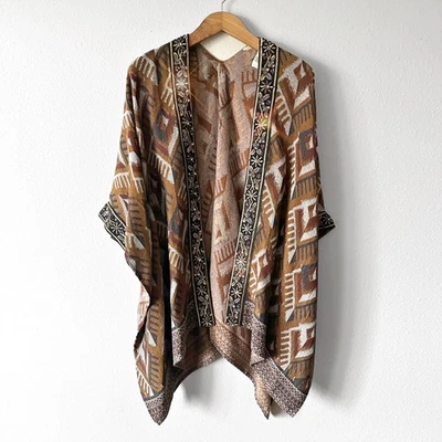 Soft Surroundings Asmara Embellished Knit Tapestry Wrap Earthy Ikat One Size - Image 1 of 4
