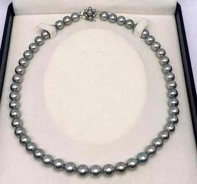 TASAKI Akoya Gray Pearl 8.0mm Silver Beaded Necklace 15.7inches w/Box Case Paper - Image 1 of 4