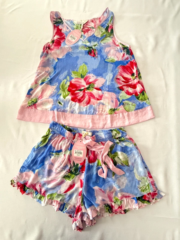NEW PETER ALEXANDER PAINTED FLORAL TANK TOP & SHORTS VISCOSE PJ SET SMALL S - image 1 of 1