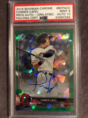 2018 Bowman Chrome Conner Capel Green Atomic Prospect Auto PSA/DNA 9/10 💎 POP 1 - Image 1 of 2