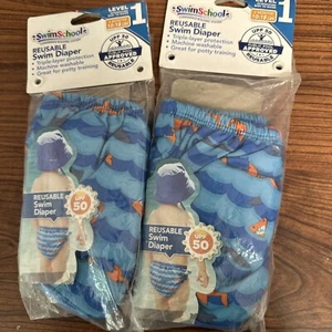 Lot Of 2 Swim School Reusable Swim Diapers Level 1 (6 Months 10-18 lbs) Boy Blue - Picture 1 of 2