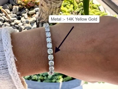Personalizar: Brazalete de tenis redondo de diamantes naturales de 10 quilates de oro amarillo de 14 k para mujer Foto 1 de 4