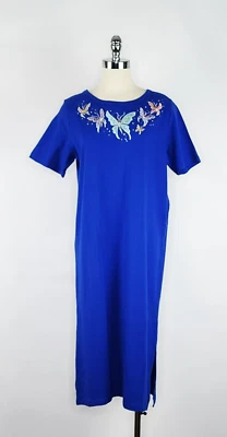 Bob Mackie Wearable Art Blue Embroidered Butterfly Midi Dress Women's Size Small - Image 1 of 4