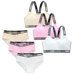 Girls Cotton Padded Training Bra + BRIEFS Sports Bra Panties Underwear AGE 12-16 - Foto 1 di 15