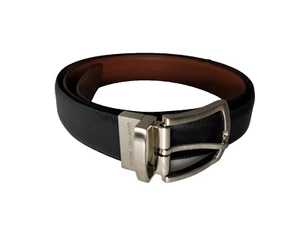 GEOFFREY BEENE DRESS BELT 44 BLACK SAFFIANO TO BROWN SMOOTH REVERSIBLE LEATHER - Picture 1 of 14