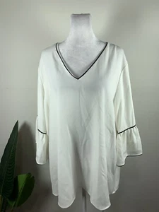 Calvin Klein Womens White Bell Sleeves V-neck blouse Shirt  Size 1X - Picture 1 of 9