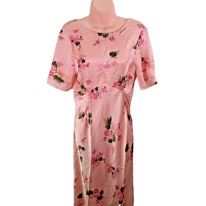 Vestido midi satinado de Asos, espalda con cordones, talla UK 12, rosa espaciado floral, PVP £36 - Imagen 1 de 16