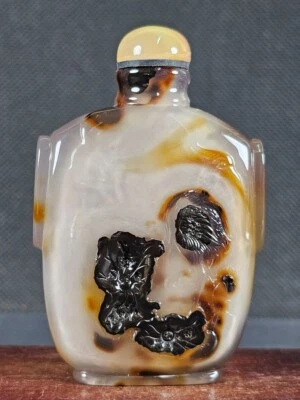 Excelente botella de tabaco de ágata natural tallada libélula flor de loto garza china Foto 1 de 4