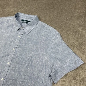 Mens Linen Shirt Size 2XL Button Up Perry Ellis Light Blue Summer Casual Preppy - Picture 1 of 8