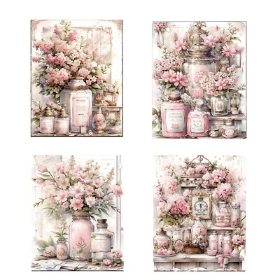 Juego de 4 impresiones en lienzo de arte de pared rosa Shabby Chic de 8x10 Foto 1 de 4