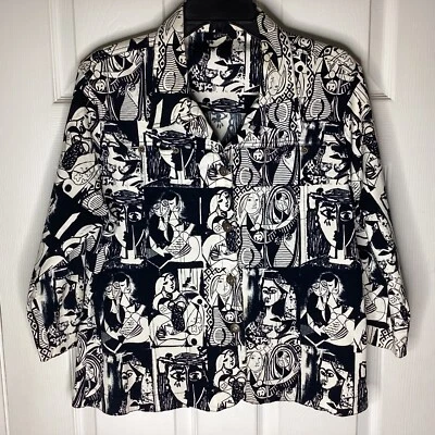 Chaqueta de mezclilla elástica Kaktus blanco y negro Picasso caras abstractas grande Foto 1 de 4