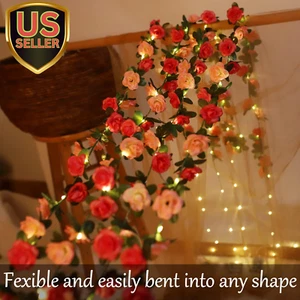 60 LED Flower Rose Vine Fairy String Lights, 2 Pack Battery Powered Artificia... - Picture 1 of 8