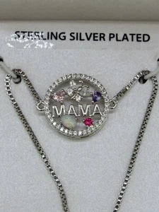 Sterlingsilber plattiert simulierter Edelstein MAMA Kreis verstellbar Armband - Bild 1 von 4