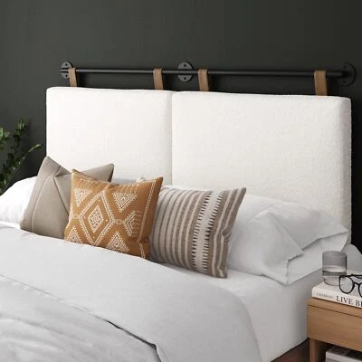 Nathan James Charlie Wall Mount Hanging Upholstered Headboard, Queen, White B... - Image 1 of 4