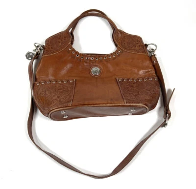 Bolso de Mano American West Tooled Harvest Moon con Cremallera Superior - Marrón Dorado Foto 1 de 4