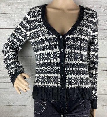 Suéter Cárdigan Talbots Mediano Negro Blanco Estampado Lana Cachemira Viscosa Tejido Foto 1 de 4