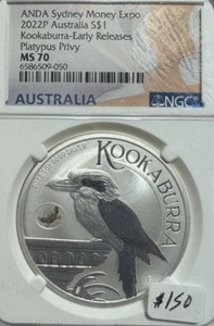 2022P SILVER AUSTRALIA KOOKABURRA EARLY RELEASES PLATYPUS PRIVY NGC MS 70 050 - Picture 1 of 4