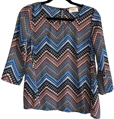 Blusa Everly Mujer Azul XS Chevron Cuello Redondo Manga 3/4 Fluida Hecha en EE. UU. Foto 1 de 4