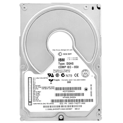 Hard Drive IBM 9GB DGHS COMP IEC-950 SCSI 68-pin 3.5" Inch 08L9493 - Image 1 of 4