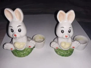 2   Bunny  Easter Spring  Candle Holder Ceramic  - Picture 1 of 1